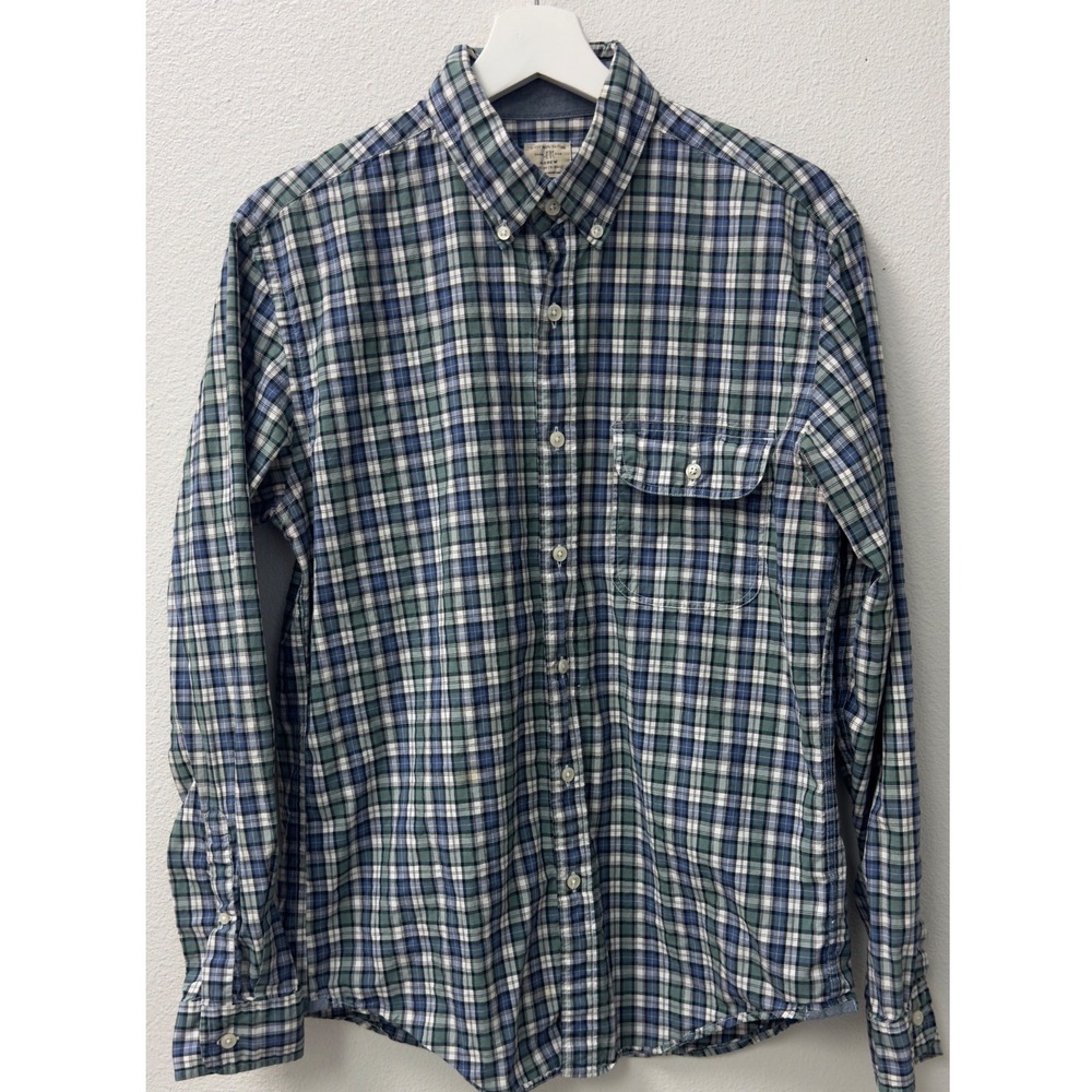 J.Crew Plaid Button Down Shirt Mens M Blue Green 2-Ply Cotton